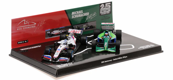 Minichamps : 2 Cars Set 30th Anniversary Michael Schumacher Jordan 1991 Mick Schumacher Haas 2021 [1/43]