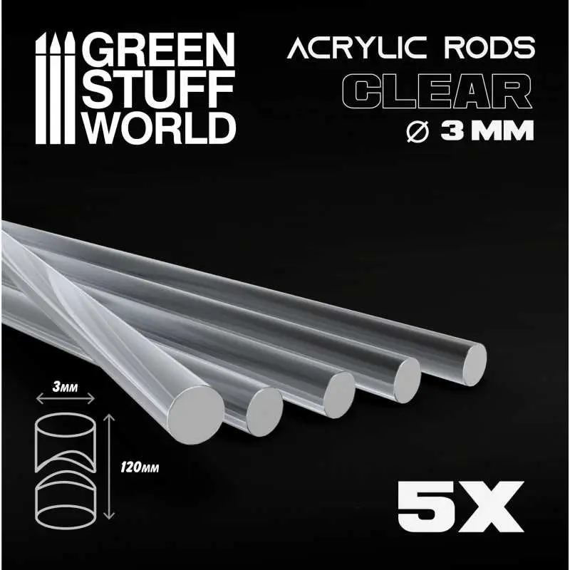 [GSW 9314] Green Stuff : Tige acrylique ROND 3mm "Transparent" (5pcs)
