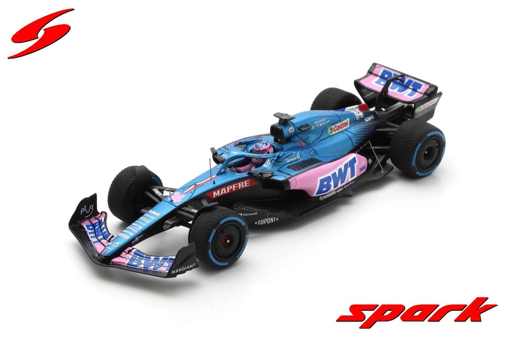 Spark Model : Alpine A522 No.14 BWT Alpine F1 Team 7th Monaco GP 2022 Fernando Alonso With Acrylic Cover [1/18]