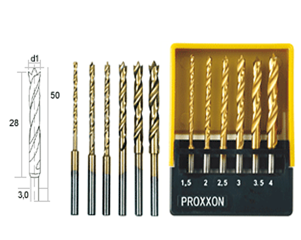 [PRN 28876] Proxxon : Set de forets en HSS (6pcs)  │ Tailles: 1,5 - 2,0 - 2,5 - 3,0 - 3,5 - 4,0 mm