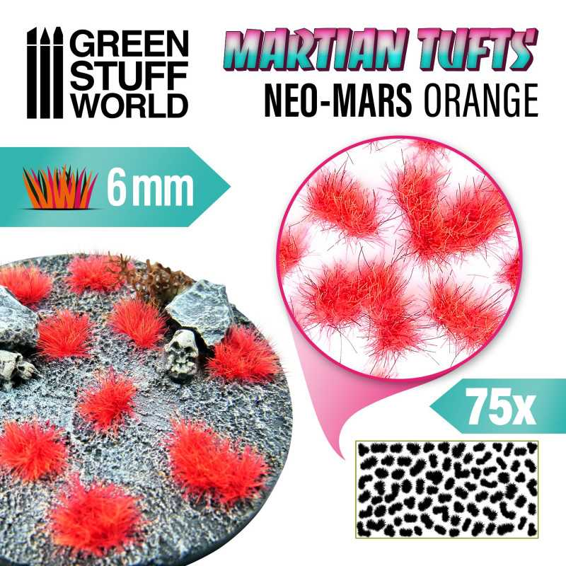 Green Stuff : Touffe d'herbe 6mm "NEO-Mars Orange" (75pcs) │ Martian Tufts