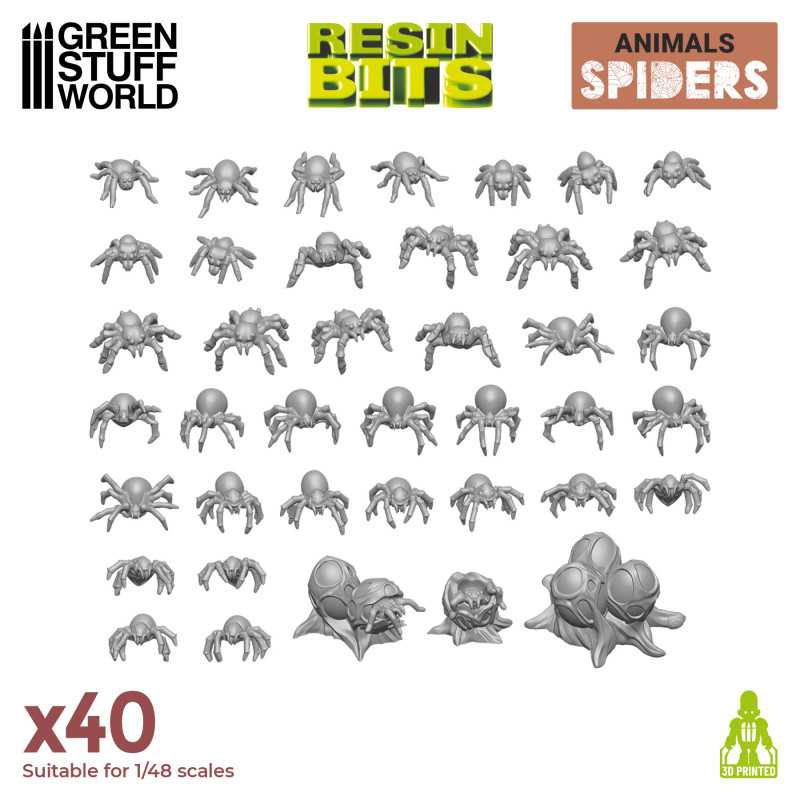 [GSW 12296] Green Stuff : Spiders (40pcs)(1/48) │ Animals • Resin Bits