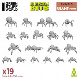 Green Stuff : Giant Spiders (19pcs)(1/48) │ Animals • Resin Bits