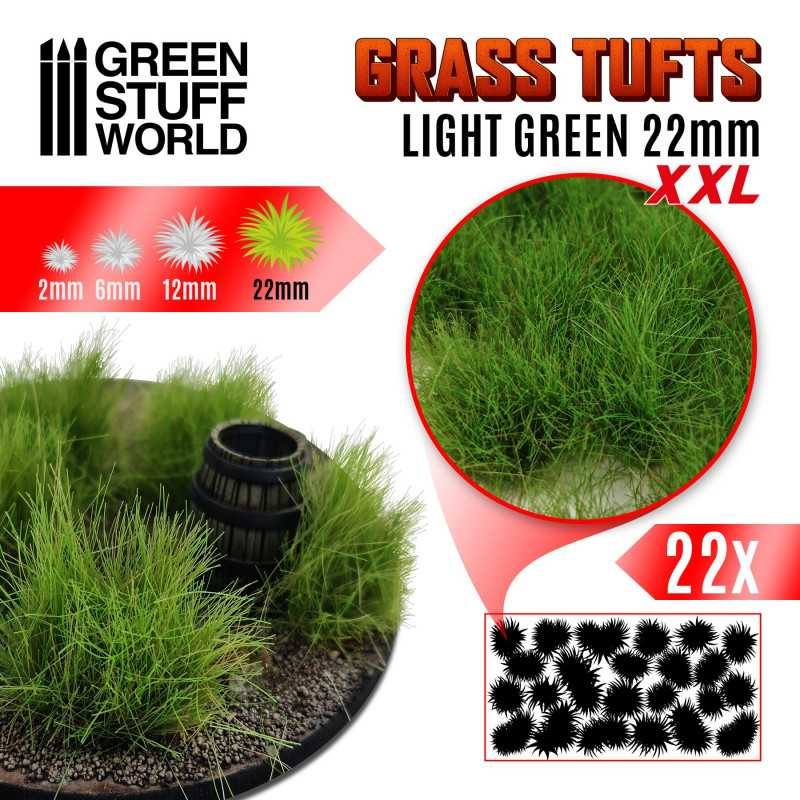 [GSW 11452] Green Stuff : Touffe d'herbe 22mm "Light Green" (22pcs) │Grass Tufts XXL