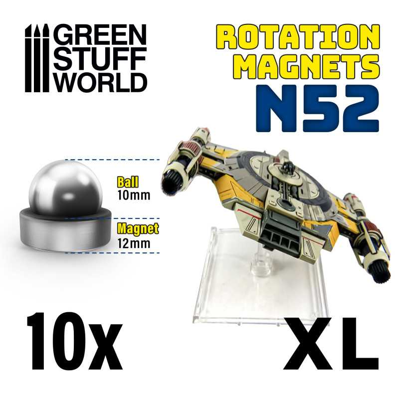 [GSW 9344] Green Stuff : Aimants Rotatifs en Néodymes (N52) "XL" │ Ball : 10mm - Magnet : 12mm (10pcs)