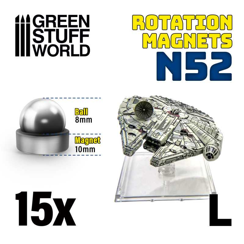 [GSW 9277] Green Stuff : Aimants Rotatifs en Néodymes (N52) "L" │ Ball : 8mm - Magnet : 10mm (15pcs)