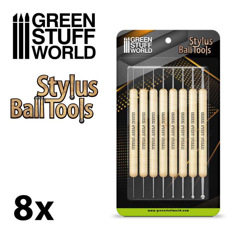 [GSW 1335] Green Stuff World : Set de 8 Stylos Stylus de Modelage (16 Embouts Boules Inox 0.5mm à 3.8mm)