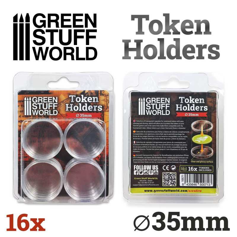 Green Stuff World : Pack de 16 Capsules Transparentes pour Jetons de Jeu 35mm