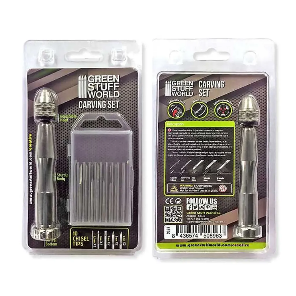 Green Stuff World: Sculpting & Engraving Chisels Set (10 Precision Blades + Handle)