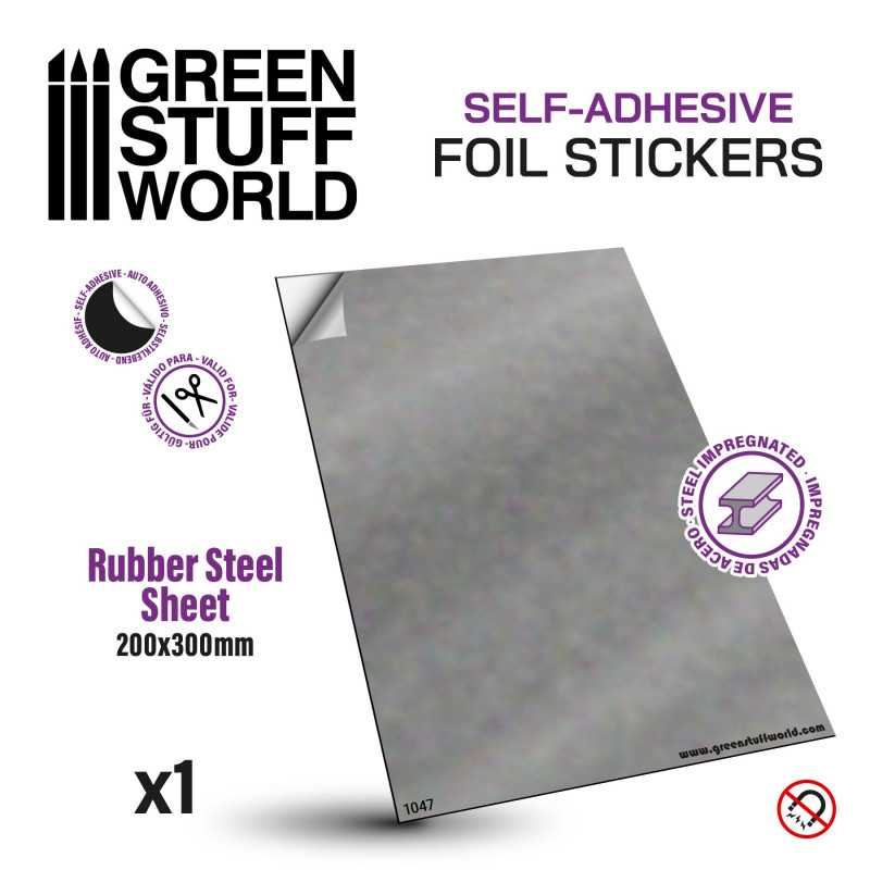 [GSW 1047] Green Stuff World : Feuille Métallique Souple Auto-Adhésive Rubber Steel A4 (200x300mm / Épaisseur 0,9mm)