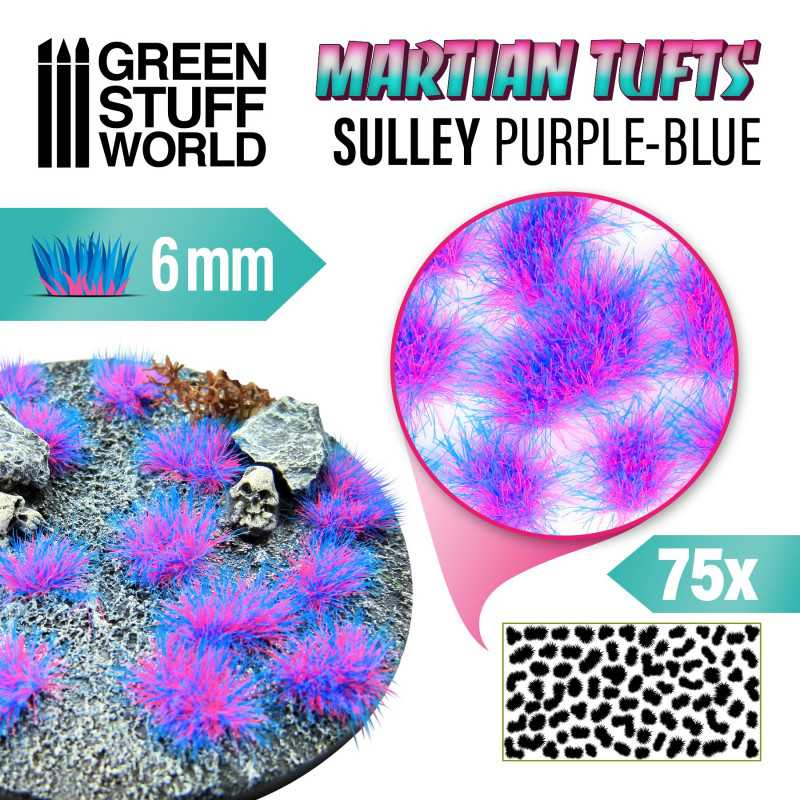 Green Stuff : Touffe d'herbe 6mm "SULLEY Purple-Blue" (75pcs) │ Martian Tufts