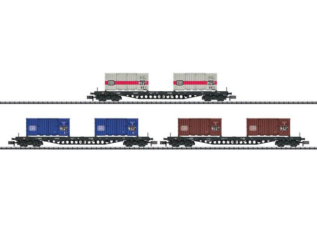 Minitrix : 3 WAGONS PORTES CONTENEURS