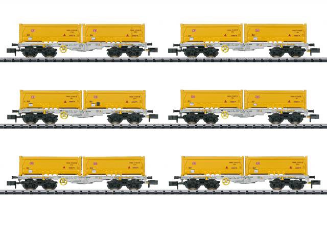Minitrix :6 WAGONS PORTE CONTENEURS
