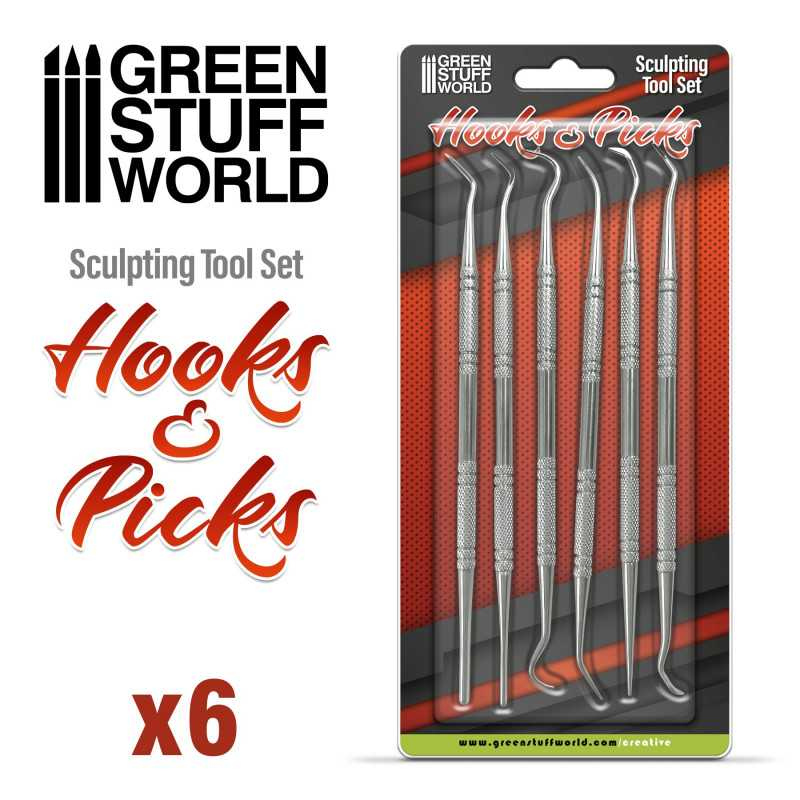 [GSW 1250] Green Stuff World : Set of 6 Curved Sculpting Tools (10 Stainless Steel Tips)