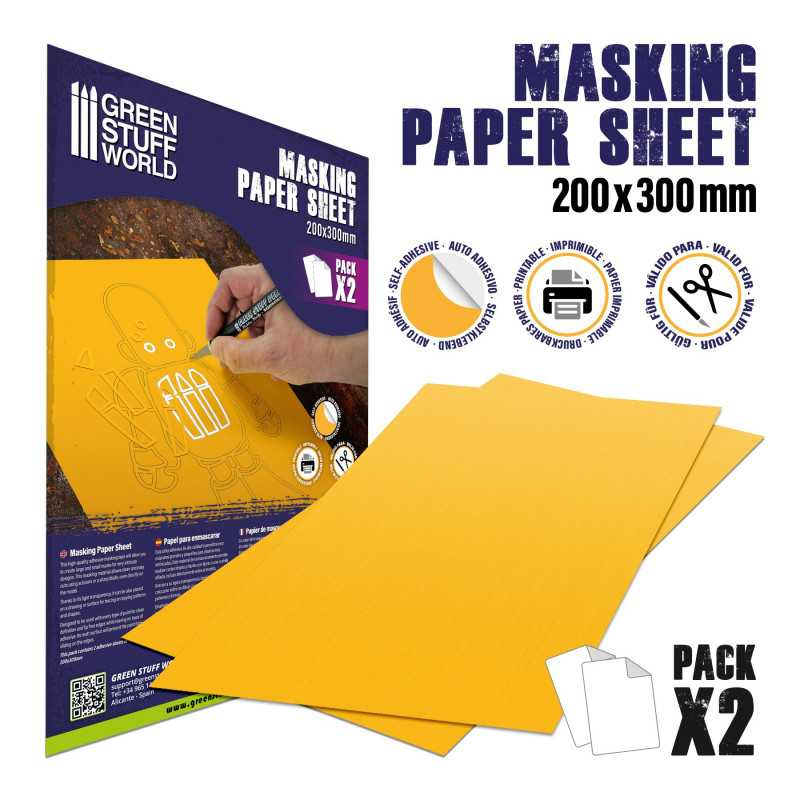 [GSW 10498] Green Stuff World : Pack de 2 Feuilles de Papier de Masquage Adhésif pour Aérographe (200x300mm)