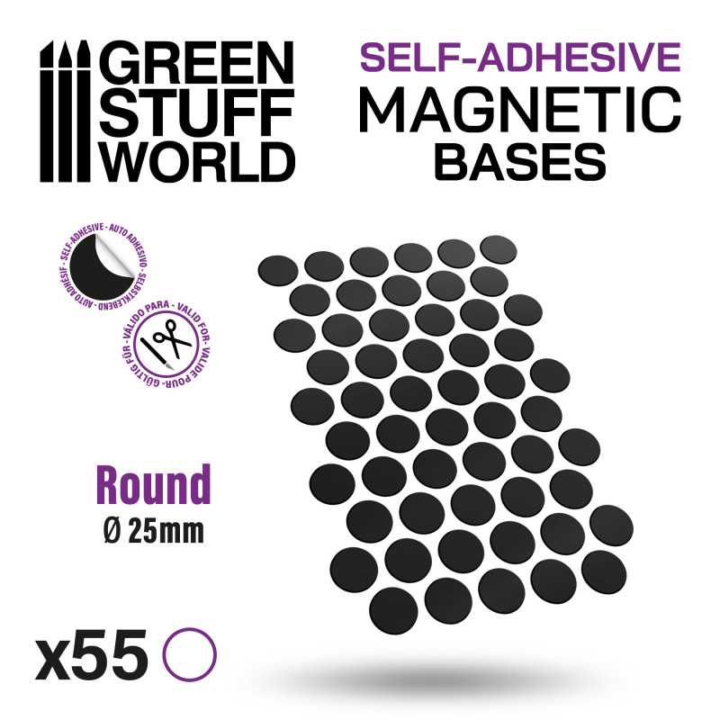 [GSW 10861] Green Stuff World : Feuilles Magnétiques Autocollantes - Rondes 25 mm (55pcs) │ Soclage & Transport