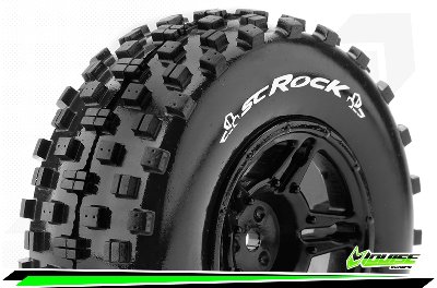 Louise RC : Pneu SC Rock collé sur Jante Noir - HEX Amovible 12/14/17mm │ 4WD [Front/Rear]