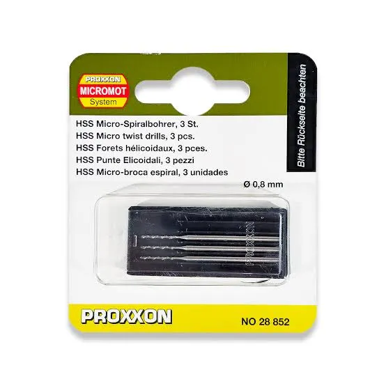 [PRN 28852] Proxxon Micromot : Set de 3 Forets Hélicoïdaux HSS Ø 0,8 mm │ Réf. 28852