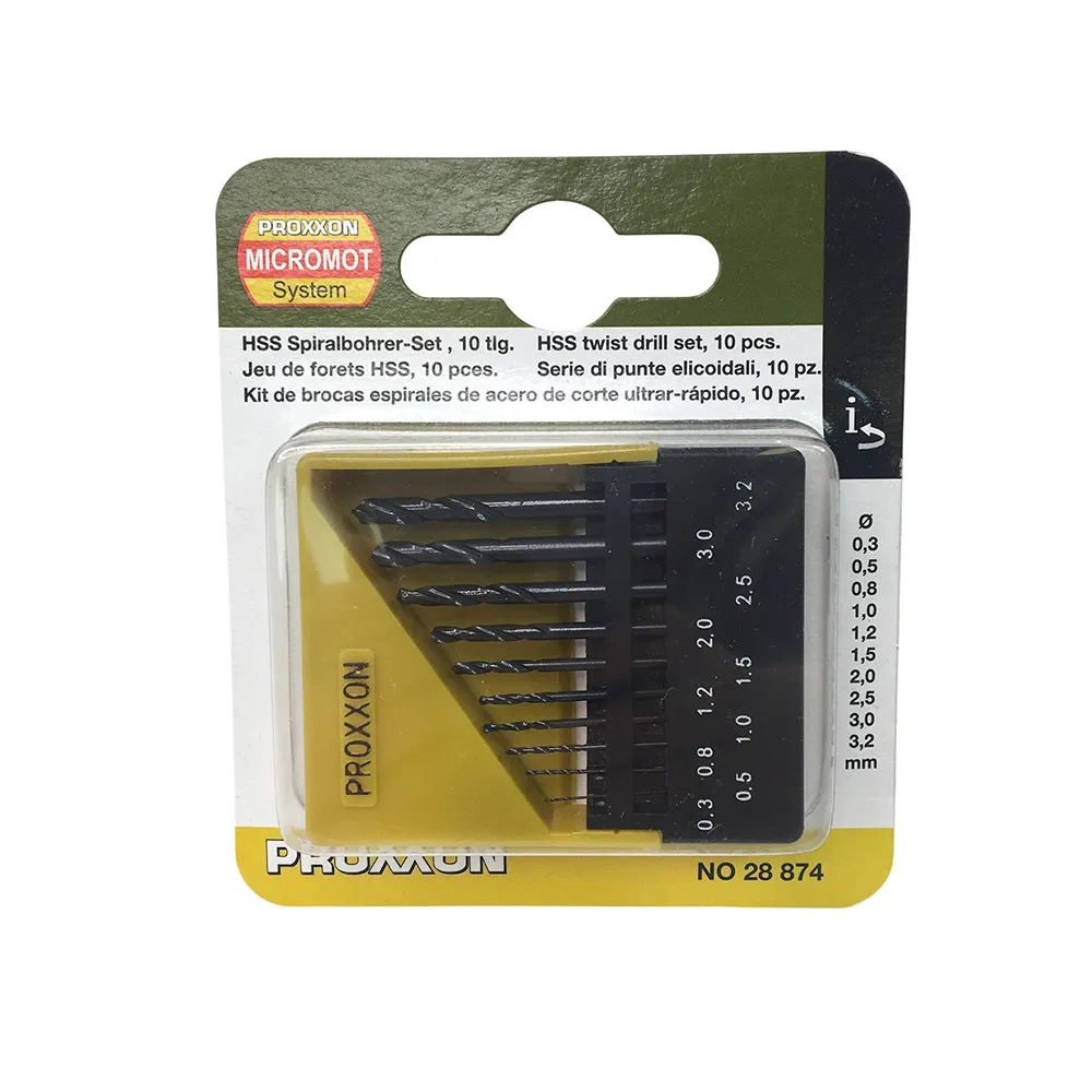 [PRN 28874] Proxxon Micromot: 10-Delige HSS Spiraalborenset DIN 338 (0,3 - 3,2 mm) │ Ref. 28874