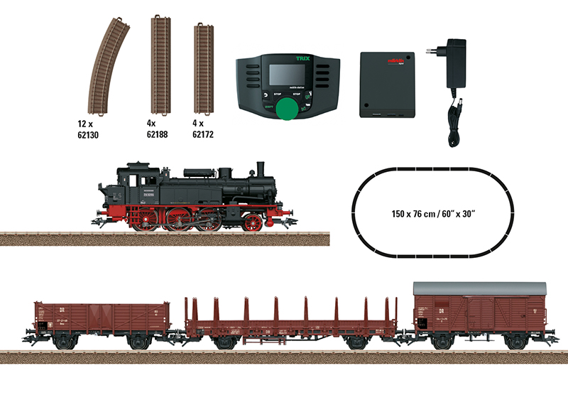 [TRX 21531] TRIX : Boite Départ Vapeur BR74 avec Wagons Marchandises DCC MFX