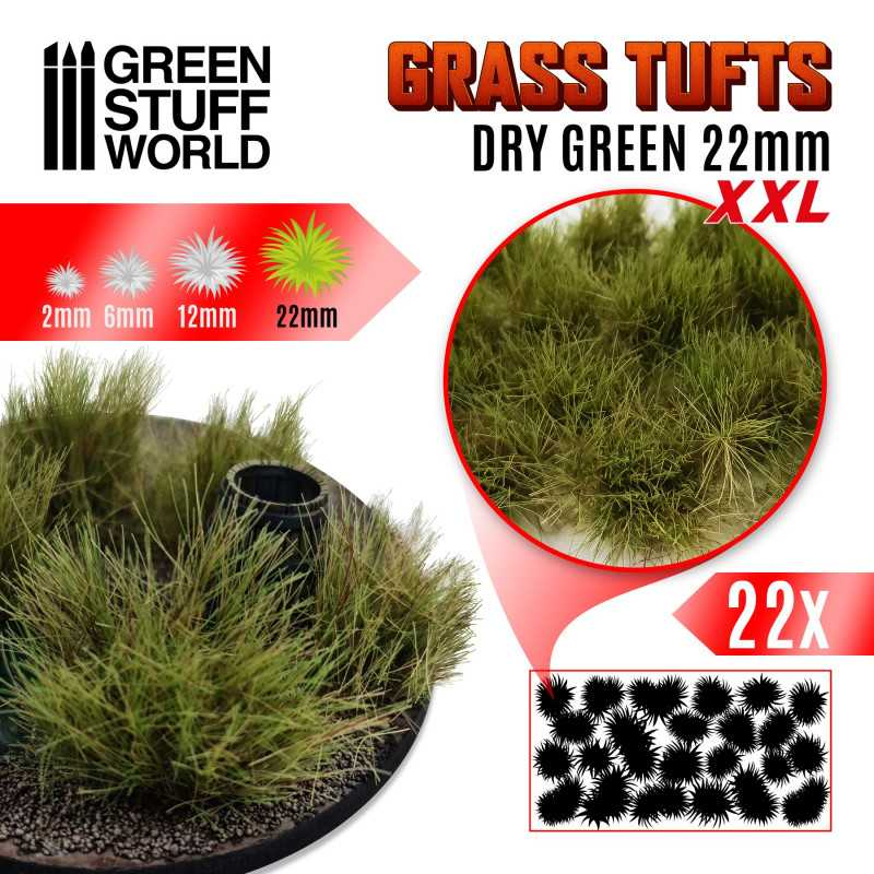 Green Stuff : Touffe d'herbe 22mm "Dry Green" (22pcs) │Grass Tufts XXL