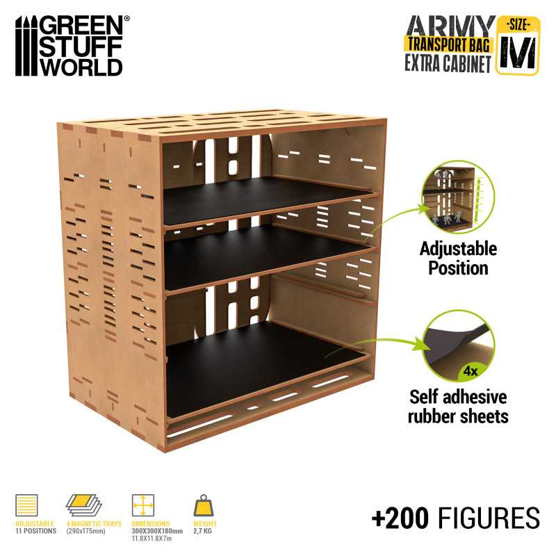 [GSW 11937] Green Stuff World : Armoire Mueble Extra pour Sac de Transport Armée M (18x30x30cm + 4 Plateaux Métallisés)