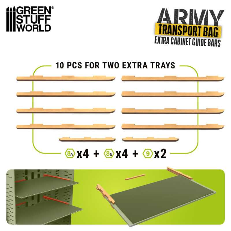 [GSW 12764] Green Stuff : Rails supplémentaires pour caisses de transport de figurines (10pcs)