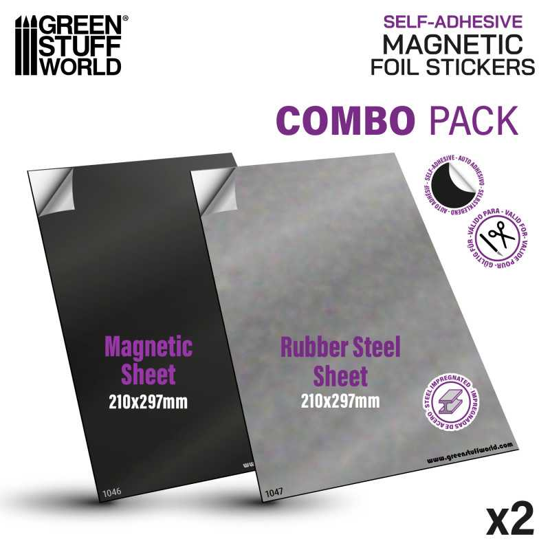 [GSW 9027] Green Stuff World : Pack Combo 1x Feuille Magnétique (0,75mm) + 1x Feuille Caoutchouc Ferreux Rubber Steel (0,9mm) A4