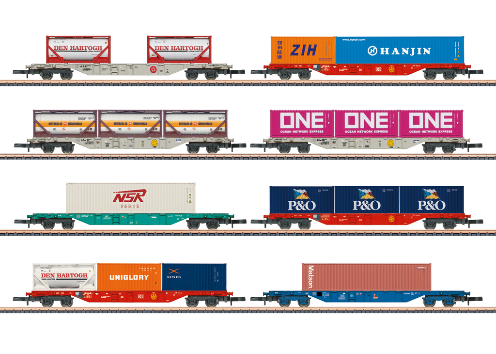 Marklin : 8 Wagons portes conteneurs
