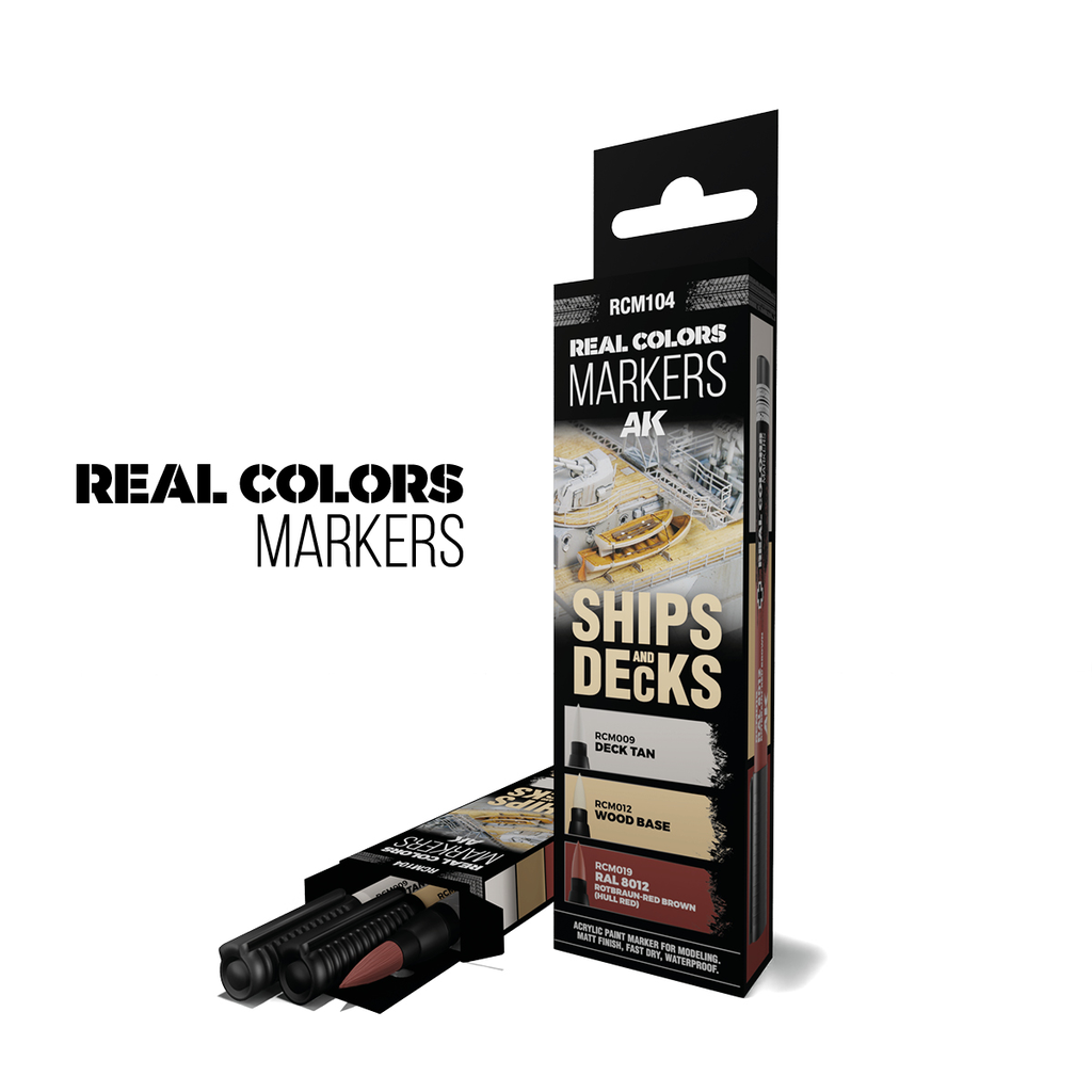 AK : Set de 3 marqueurs "Ships and Decks" Real Colors Markers │ (RCM009, RCM012, RAL8012)