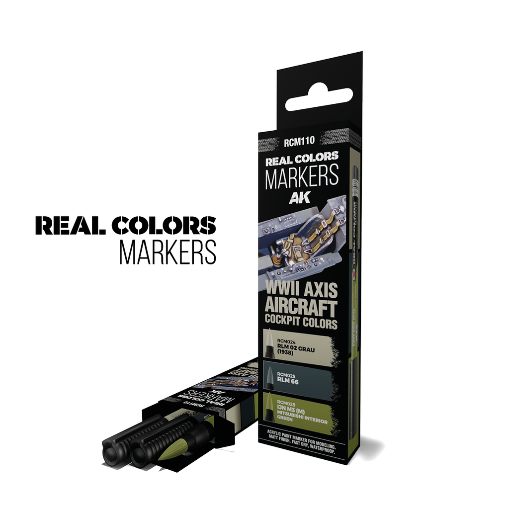 AK Interactive : Set de Marqueurs Peinture Acrylique Cockpits Axe WWII - WWII Axis Aircraft Cockpit Colors │ Ref. RCM110