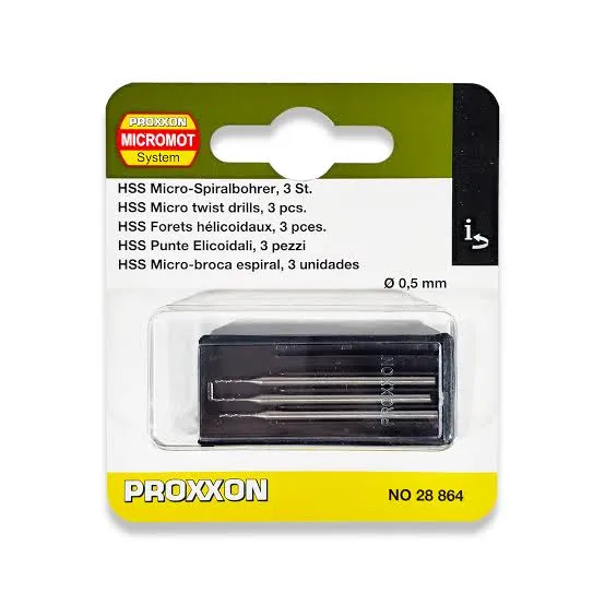 Proxxon Micromot: 3-Piece HSS Twist Drill Bits Set Ø 0.5mm │ Ref. 28864
