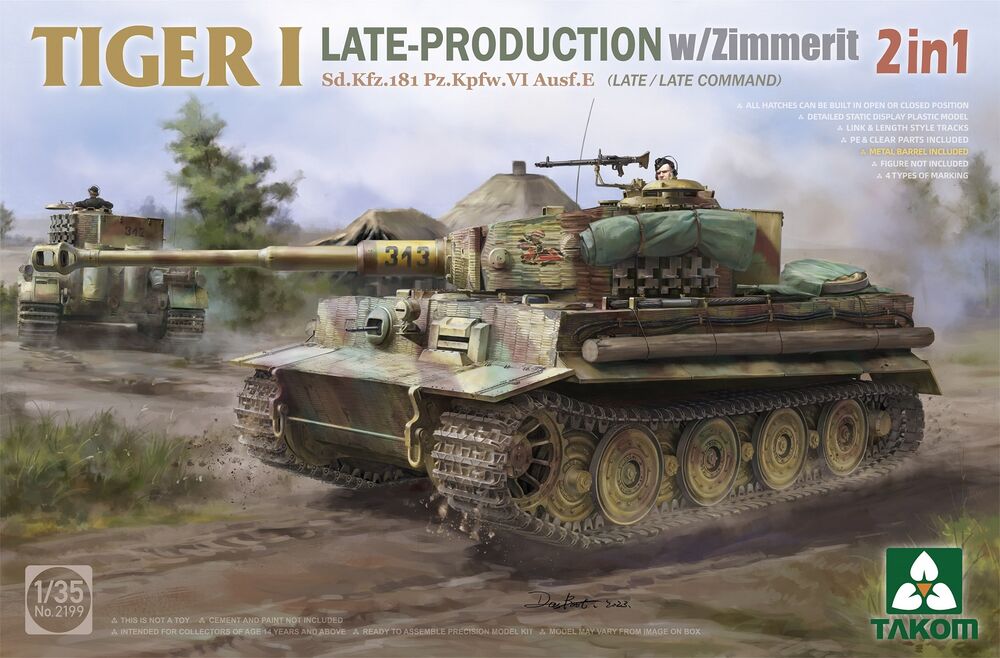 Takom : Tiger I Late-Production w/Zimmerit Sd.Kfz.181 Pz.Kpfw.VI Ausf.E Sd.Kfz.181 Pz.Kpfw.VI Ausf.E (Late/Late Command) 2 in 1