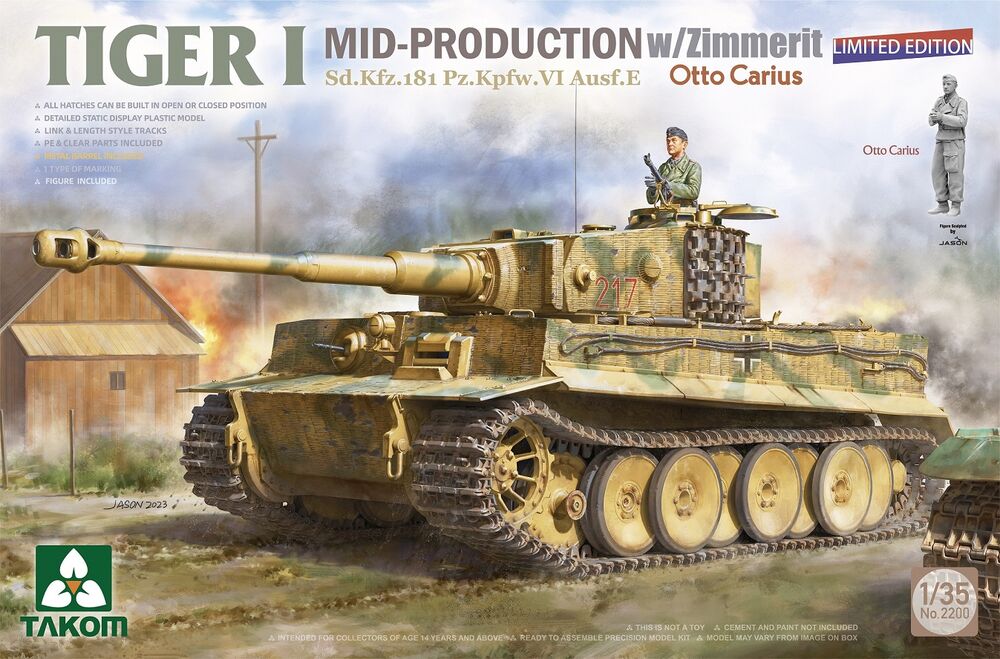 Takom : Tiger I Mid-Production w/Zimmerit Sd.Kfz.181 Pz.Kpfw.VI Ausf.E Sd.Kfz.181 Pz.Kpfw.VI Ausf.E Otto Carius (Limited edition)