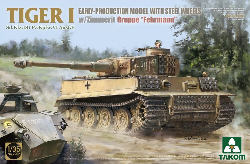 Takom : TIGER I Sd.Kfz.181 Pz.Kpfw.VI Ausf.E EARLY-PRODUCTION MODEL WITH STEEL WHEELS w/Zimmerit Groppe Fehrmann
