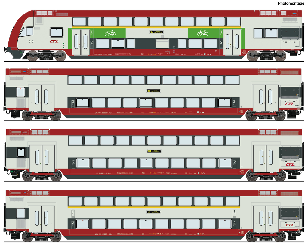 Roco : Voiture Pilote et voitures double étage CFL - Alternatif
