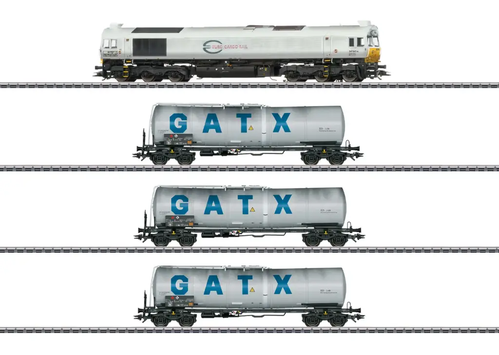 Marklin : Class 77. Diesellokomotive der Euro Cargo Rail + 3 citernes GATX