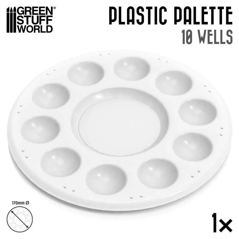 [GSW 5389] Green Stuff World: Round Plastic Mixing Palette (10 Wells - 17cm) │ Paint Tray & Modeling