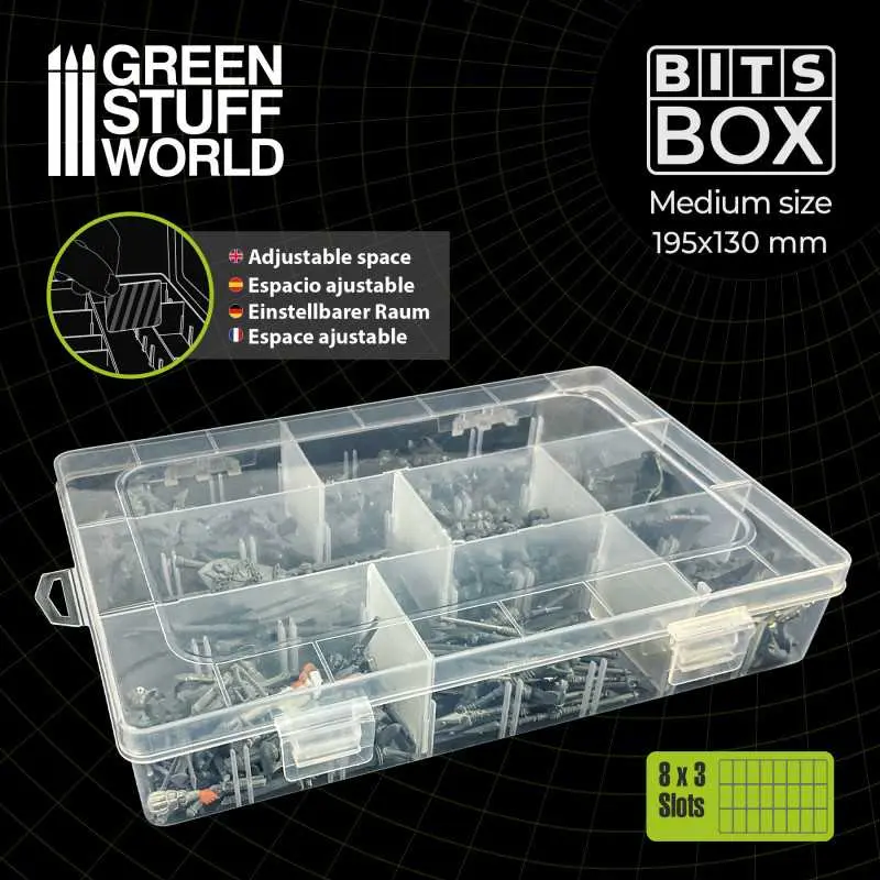 Green Stuff World : Storage Bits Box Medium with Adjustable Compartments (20x13.5x3.8cm)