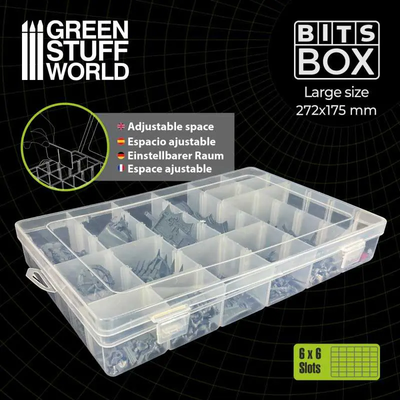 [GSW 3555] Green Stuff World : Storage Bits Box Large with Adjustable Compartments (27.5x17.5x4.5cm)