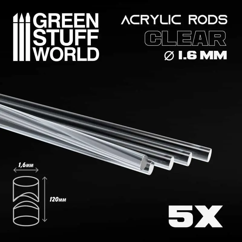 [GSW 9856] Green Stuff : Tige acrylique ROND 1,6mm "Transparent" (5pcs)