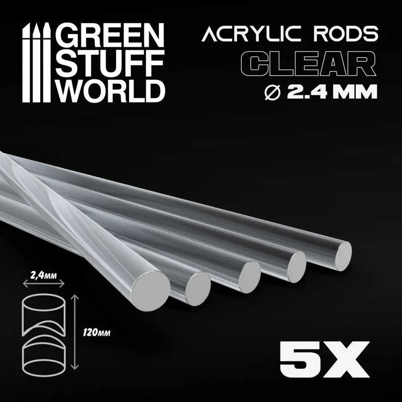 [GSW 9256] Green Stuff : Tige acrylique ROND 2,4mm "Transparent" (5pcs)