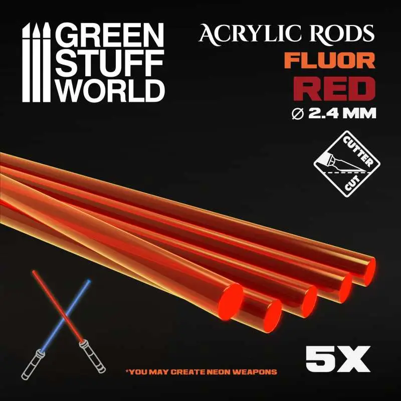 [GSW 9254] Green Stuff : Acrylic Rods - Round 2.4 mm Fluor RED-ORANGE (5pcs)