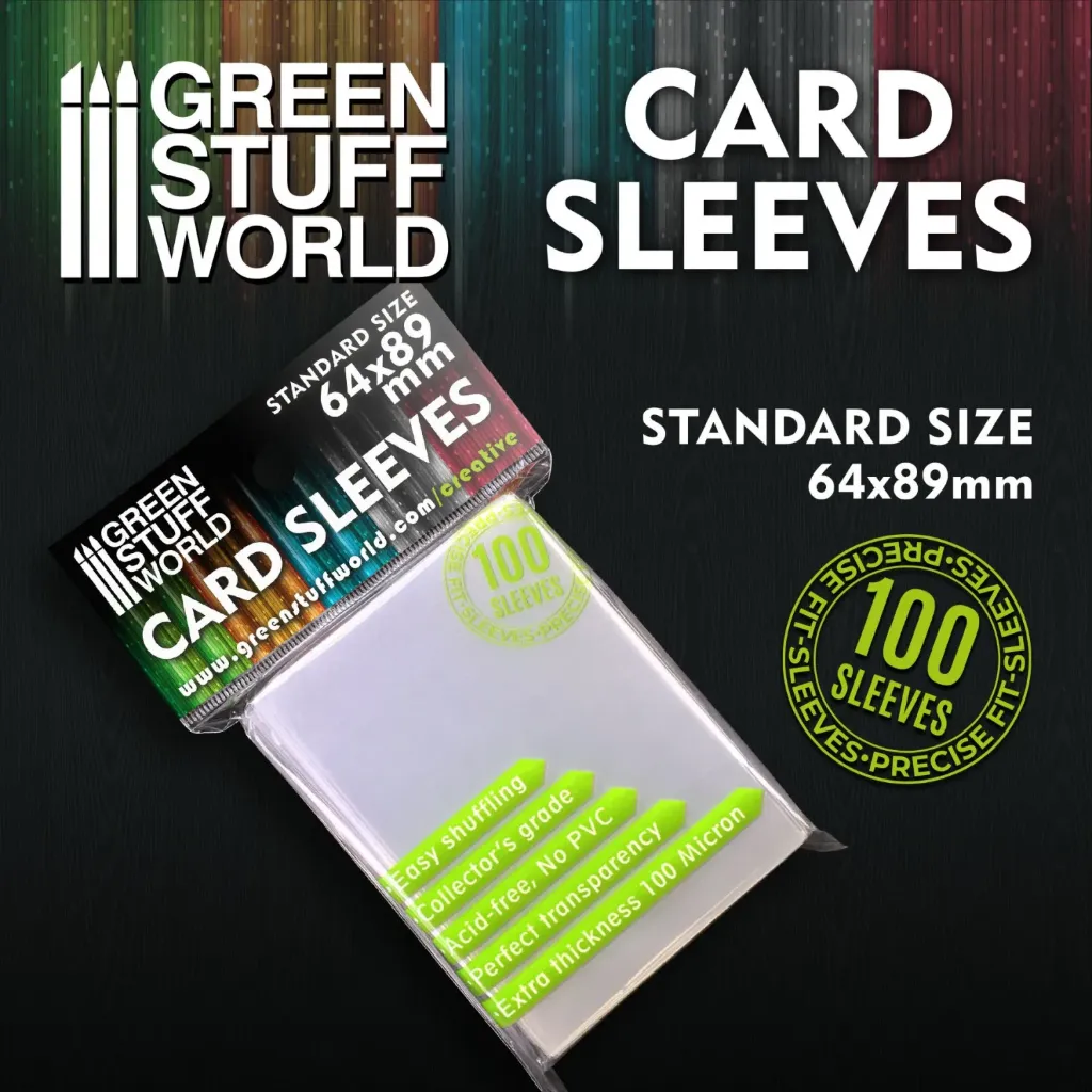 [GSW 2511] Green Stuff World : 100x Pochettes de Cartes Standard Transparentes 64x89mm (100 Microns)