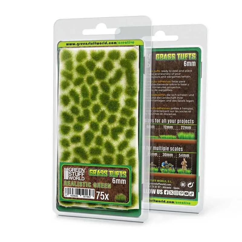Green Stuff : Touffe d'herbe 6mm "Realistic Green" (75pcs) │ Grass Tufts