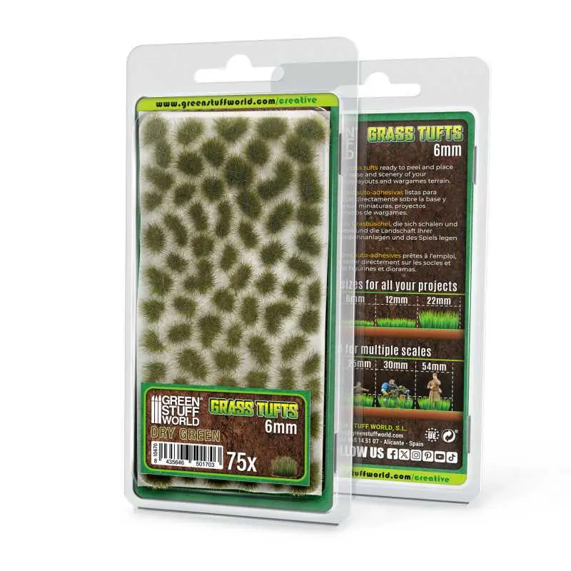 Green Stuff : Touffe d'herbe 6mm "Dry Green" (75pcs) │Grass Tufts