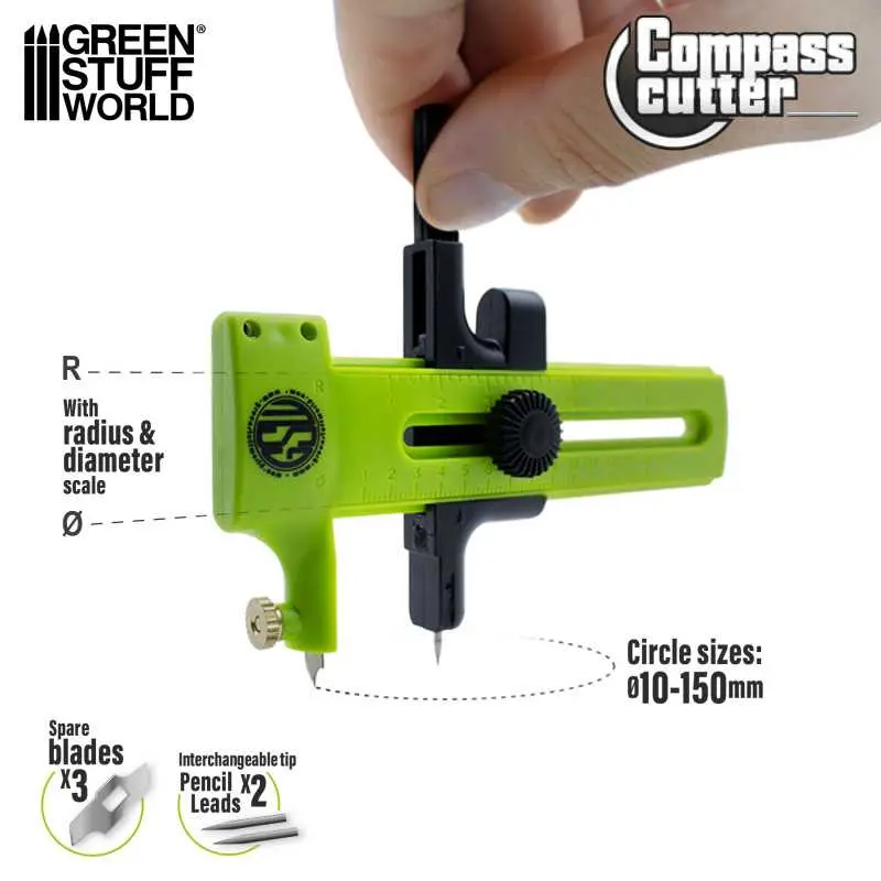 Green Stuff World : Compass Circle Cutter Set (Includes 3 Spare Blades & 2 Leads)