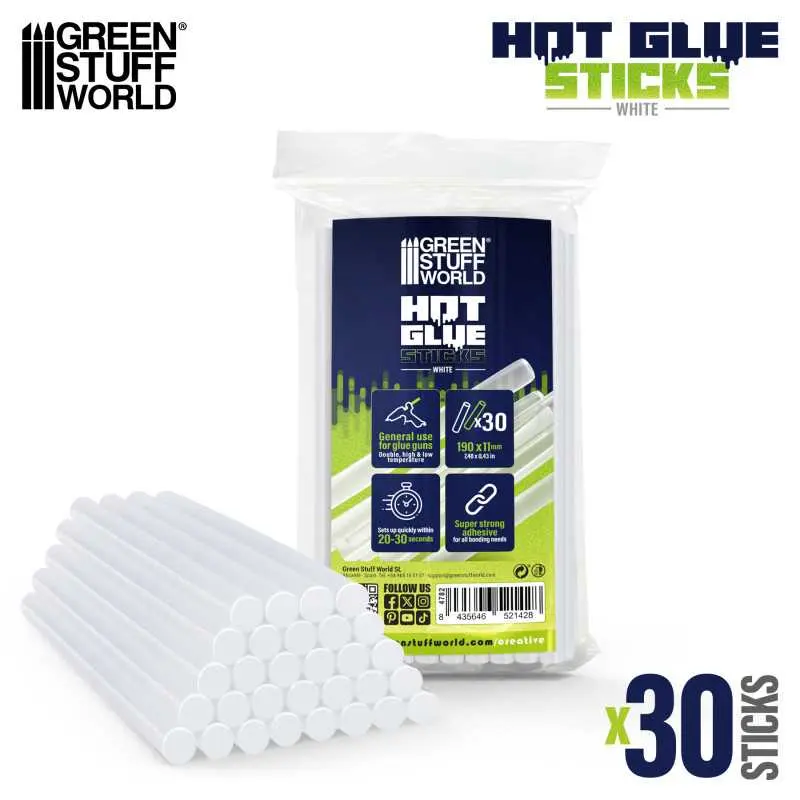 Green Stuff World : Pack of 30 Transparent Hot Glue Sticks 11mm (L. 190mm)