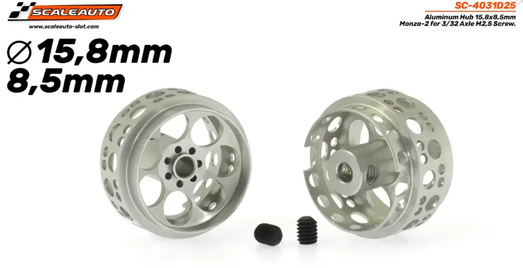 Scaleauto : Jantes Aluminum Hub 15,8x8,5mm Monza-2 for 3/32 Axle M2,5 Screw