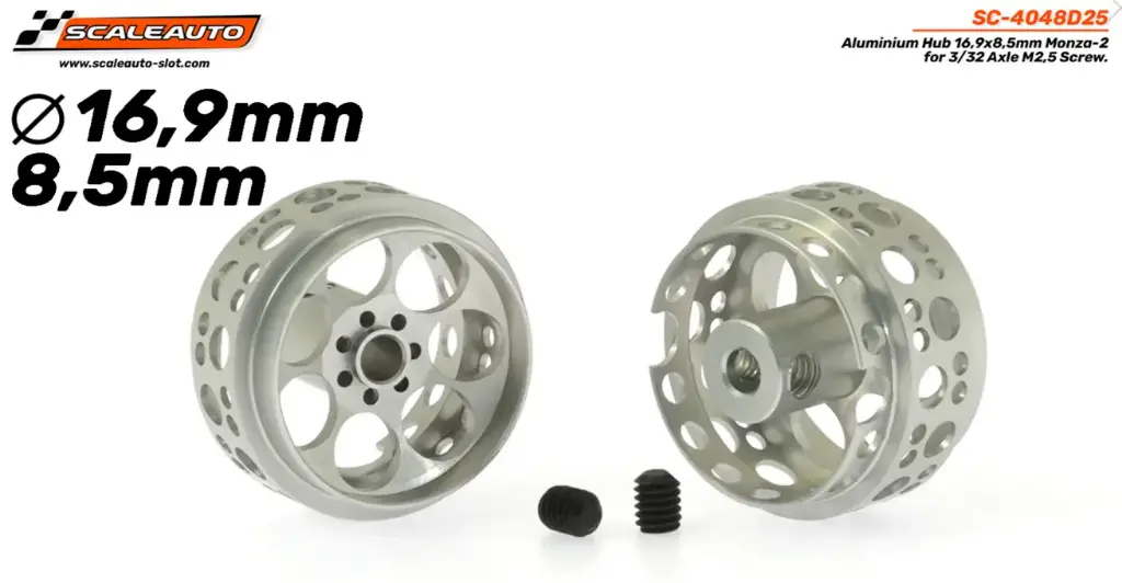 Scaleauto : Jantes Aluminium Hub 16,9x8,5mm Monza-2 for 3/32 Axle M2,5 Screw